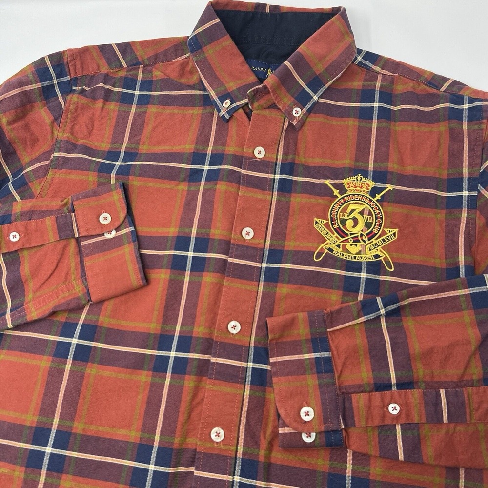 Ralph Lauren Plaid Button Shirt County Riders Jockey Club Embroidered Logo XL‎